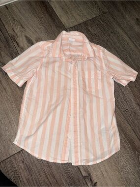 GAP Men's Short-Sleeve Vertical Stripe Button-Down - Peach & White